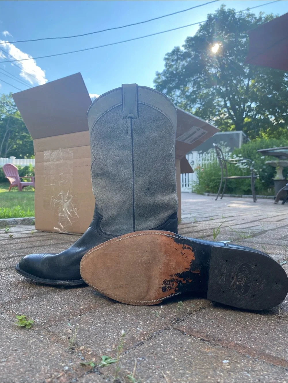Women’s Justin Two-Tone Suede Black and green Leather Cowboy Boots